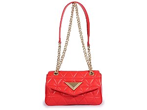 Bolsa Feminina Média Couro Metalassê Alça Corrente Schutz Vermelho