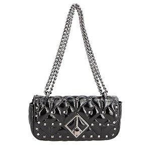 Bolsa Pequena Spiker Verniz Couro Luiza Barcelos Preto