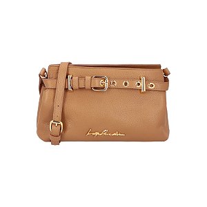 Bolsa Feminina Média Couro Alça Fina Cinto Fivela Luiza Barcelos Bege