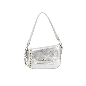 Bolsa Feminina Pequena Couro Alça Corrente Envelope Metalcolor Luiza Barcelos Prata