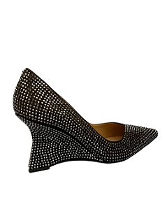 Scarpin Anabela Couro Strass Luiza Barcelos Coffee