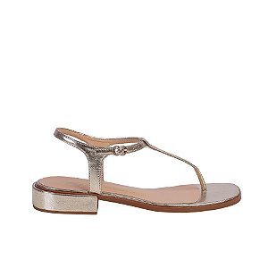 Rasteira Salto Baixo Bico Quadrado Fivela Metalcolor Luiza Barcelos Dourado