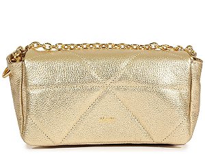 Bolsa Feminina Pequena Couro Corrente Dupla Alça Schutz Dourado
