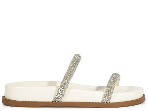 Papete Salto Baixo Tiras Strass Schutz Branco