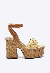 Sandália Lea Tira Brilhos Palha Tressê Fivela Vicenza Camel