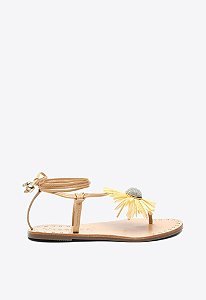 Rasteira Feminina Celeste Flat Flor Strass Vicenza Bege