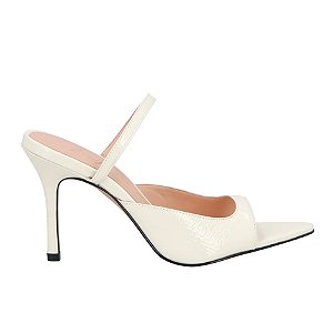 Scarpin Mule Salto Alto Tira Peep Toe Luiza Barcelos Off White