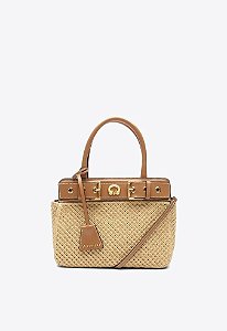 Bolsa Feminina Pequena Lien Dupla Alça Palha Fivelas Vicenza Camel