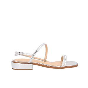 Rasteira Feminina Bico Quadrado Tiras Metalcolor Luiza Barcelos Prata