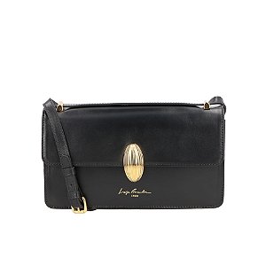 Bolsa Feminina Pequena Couro Alça Fina Aplicação Luiza Barcelos Preto