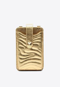 Porta Celular Eliana Courto Metalassê Coração Alça Fina Vicenza Dourado
