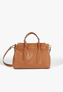 Bolsa Feminina Média Tote Couro Corrente Dupla Alça Schutz Camel