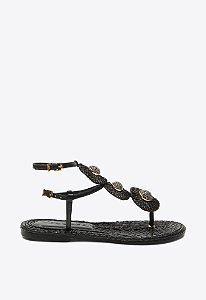 Rasteira Feminina Isthar Tressê Flores Multimaterial Vicenza Preto