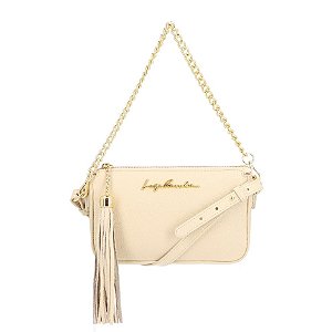 Bolsa Feminina Pequena Couro Alça Corrente Logo Luiza Barcelos Off White