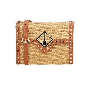 Bolsa Feminina Pequena Spikes Palha Logomania Luiza Barcelos Camel