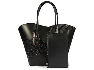 Bolsa Feminina Grande Shopper Geometric Cuts Multimaterial Schutz Preto