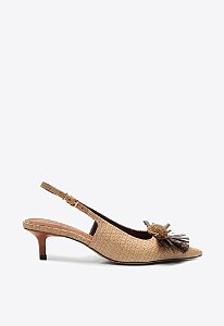 Scarpin Slingback Salto Baixo Celeste Palha Flor Vicenza Bege