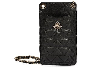 Porta Celular Couro Metalassê Alça Corrente Abelha Schutz Preto