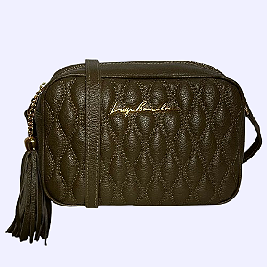 Bolsa Feminina Média Couro Metalassê Alça Fina Logo Luiza Barcelos Verde