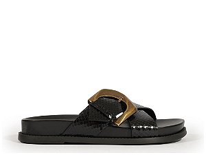 Papete Feminina Tiras Fivela Escamas Schutz Preto