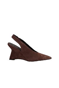 Scarpin Slingback Anabela Camurça Luiza Barcelos Coffee