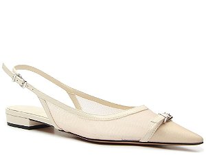 Sapatilha Slingback Bico Fino Tela Fivela Vicenza Off White