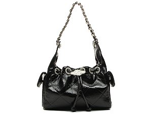 Bolsa Bucket Pequena Couro Alça Corrente Vicenza Preto