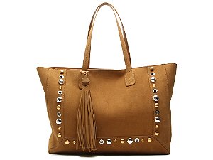 Bolsa Shopper Detalhe Dourado Prata Grande Camurça Vicenza Camel