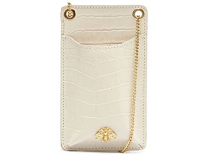 Porta Celular Corrente Dourada Couro Croco Schutz Offwhite