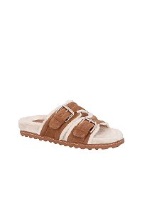 Papete Feminina Tiras Fivelas Pelos Camurça Luiza Barcelos Camel