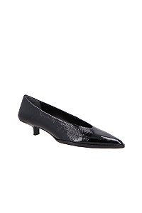 Scarpin Salto Fino Baixo Couro Verniz Luiza Barcelos Preto