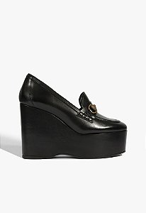 Mocassim Anabela Salto Alto Couro Schutz Preto