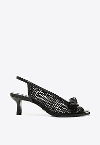 Scarpin Slingback Tela Laço Bico Quadrado Vicenza Preto