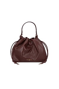 Bolsa Feminina Grande Bucket Couro Alça Fina Luiza Barcelos Coffee