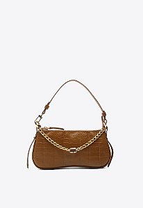 Bolsa Feminina Pequena Shoulder Vick Couro Croco Corrente Vicenza Camel
