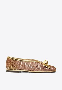 Sapatilha Multimaterial Feminina Claire Tela Laço Vicenza Dourado