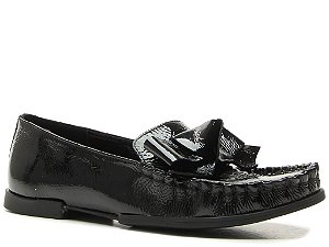Mocassim Feminino Couro Verniz Laço Vicenza Preto