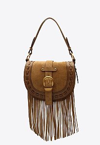Bolsa Shoulder Hazel Media Camurça Tiras Fivela Vicenza Camel