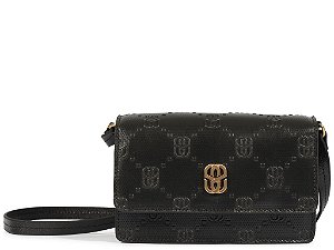 Bolsa Pequena Couro Tiracolo Fivela Logo Mania Schutz Preto