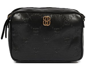 Bolsa Média Couro Tiracolo Fivela Logo Mania Schutz Preto