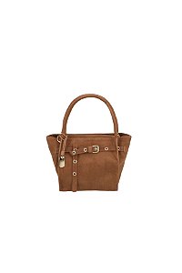 Bolsa Média Couro Camurça Tiras Fivela Tag Luiza Barcelos Camel