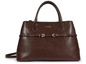 Bolsa Tote Grande Couro Tiras Fivela Logo Schutz Coffee