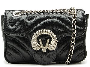 Bolsa Pequena Tiracolo Lily Corrente Couro Logo Mania Vicenza Preto