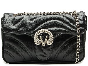Bolsa Médio Tiracolo Lily Corrente Couro Logo Mania Vicenza Preto