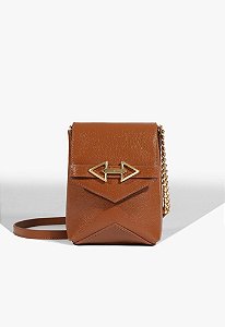 Bolsa Pequena Tiracolo Couro Alça Corrente Logo Seta Schutz Camel