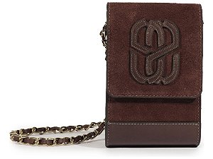 Bolsa Pequena Shoulder Camurça Corrente Alça Logo Mania Schutz Coffee