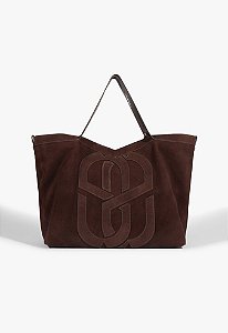 Bolsa Grande Shopper Maddison Camurça Logo Mania Schutz Marrom