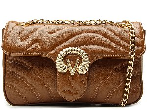 Bolsa Pequena Couro Alça Corrente Logomania Vicenza Camel
