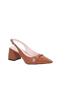 Scarpin Salto Bloco Verniz Bico Fino Essenciais Luiza Barcelos Camel