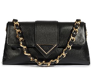 Bolsa Pequena Couro Shoulder Triangulo Alça Corrente Schutz Preto